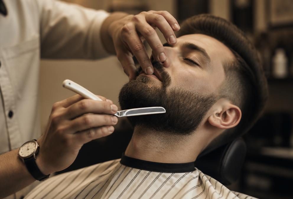 Perfilado de barba a navaja en Christian Barber Studio